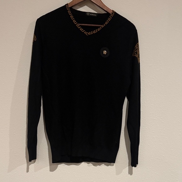 Versace Black V-Neck Sweater with Gold Accents - Picture 2 of 8